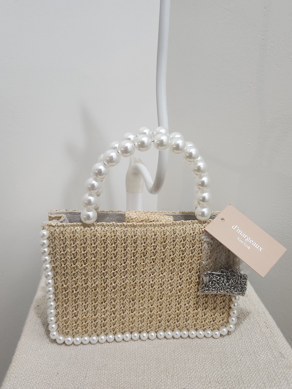 Pearl-Trim Straw Tote Bag in Cream! - Picture 8 of 8